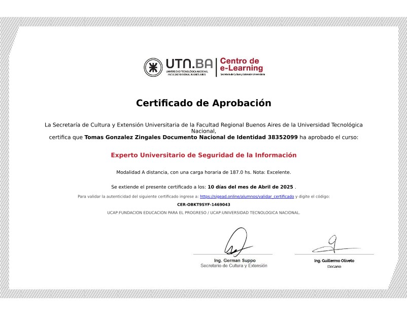 Certificado UTN FRBA